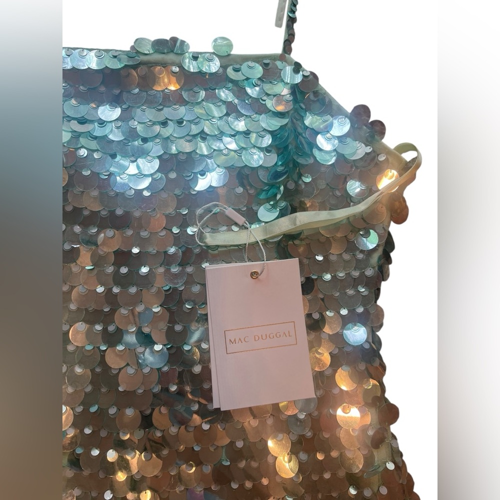 NWT Mac Duggal Mint Slim Strap Paillette Sequin Mini Dress Women (M)10033 - Picture 6 of 14